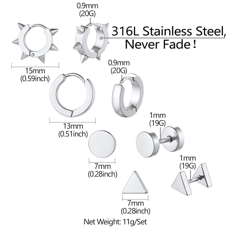 4pcs Rivets/hoop/stud/triangle Earrings Set for
