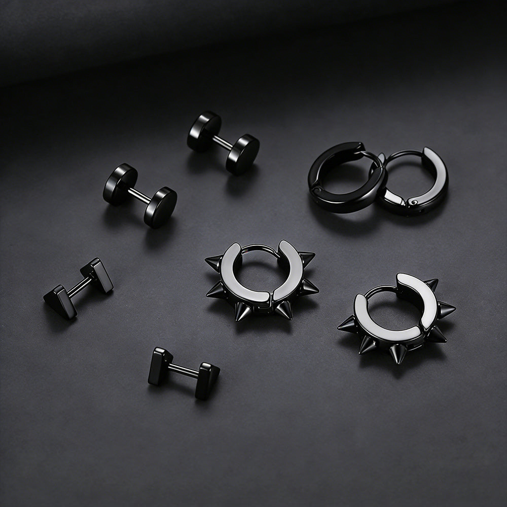 4pcs Rivets/hoop/stud/triangle Earrings Set for