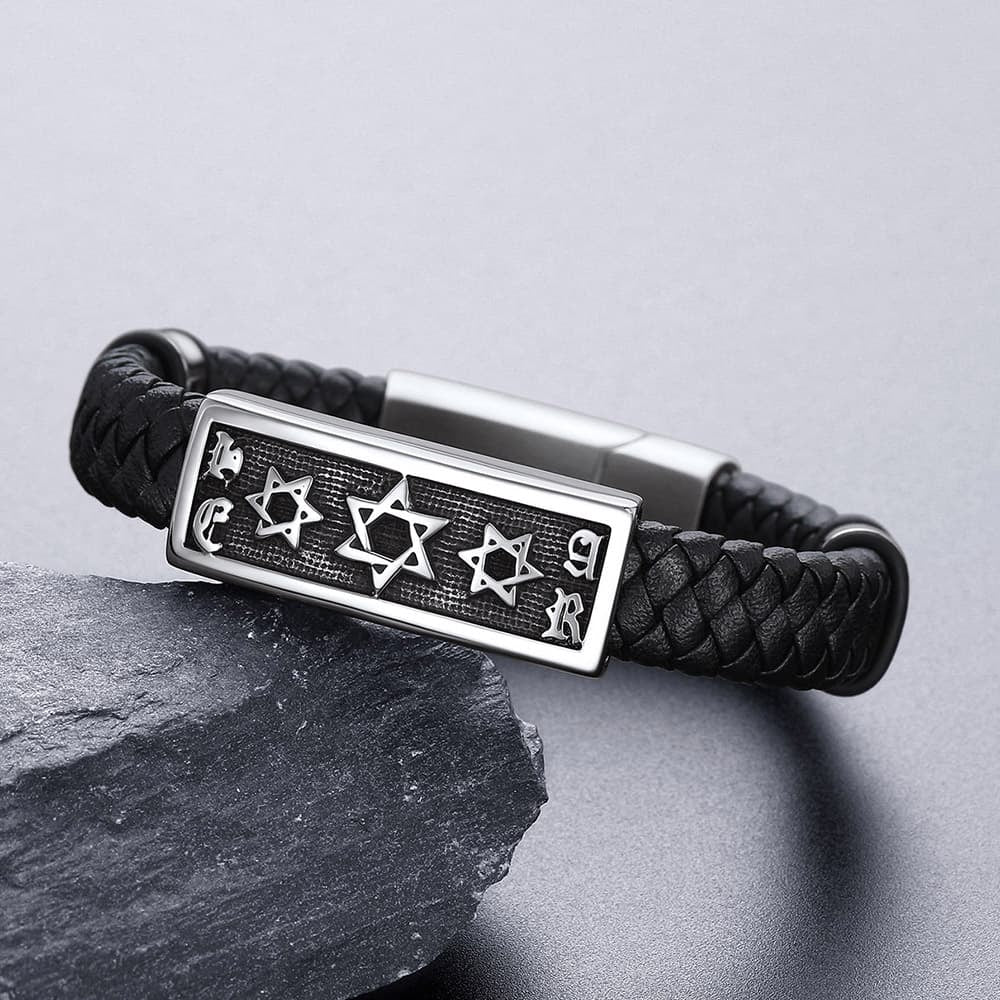 Star of David Leather Bracelet Cuff for