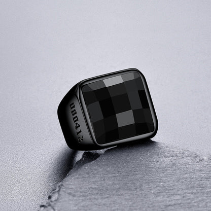 Custom Black Onyx Engraved Signet Ring for