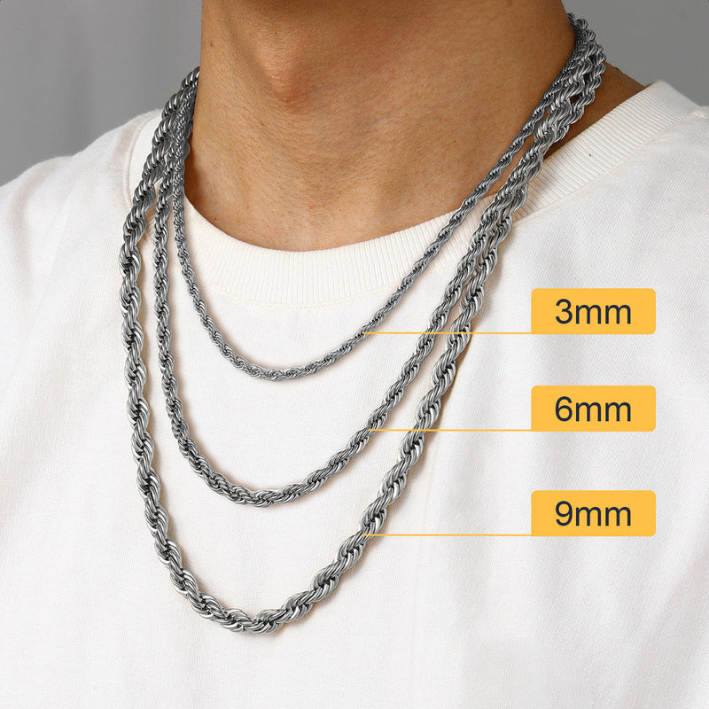 Twisted Rope Chain Stainless Steel Link Necklace for