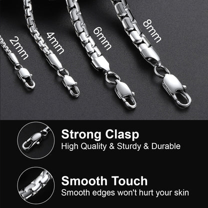 Flat Box Link Chain Stainless Steel Necklace for