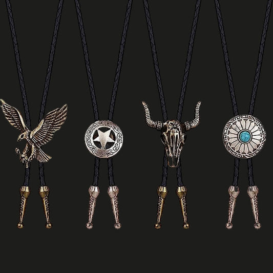 4 Pieces Animal Western Cowboy Leather Bolo Tie