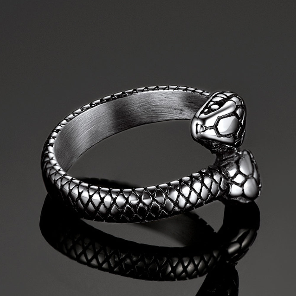 Biker Double Head Snake Stainless Steel Ring for
