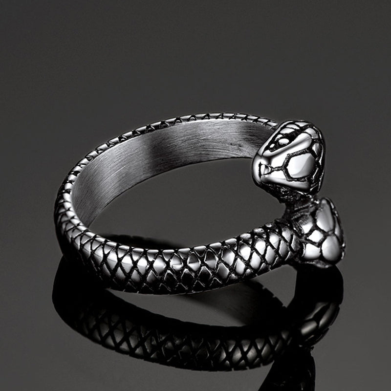 Biker Double Head Snake Stainless Steel Ring for