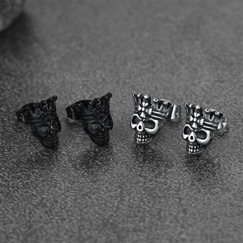 Punk Crown Skull Stud Earrings for Halloween Gift