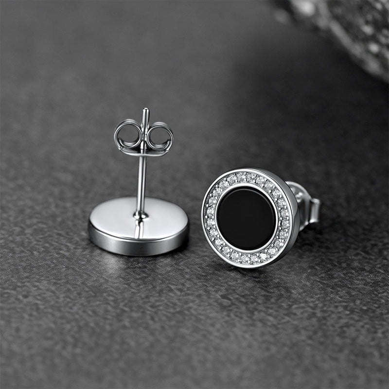 Black Onyx Diamond Stud Earrings for Sterling Silver