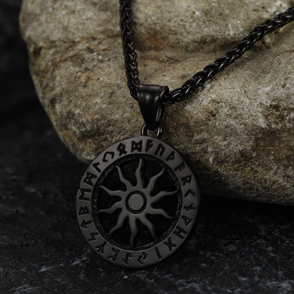 Viking Sun Wheel Rune Pendant Necklace for
