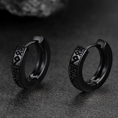 Norse Viking Runes Hoop Huggie Earrings for