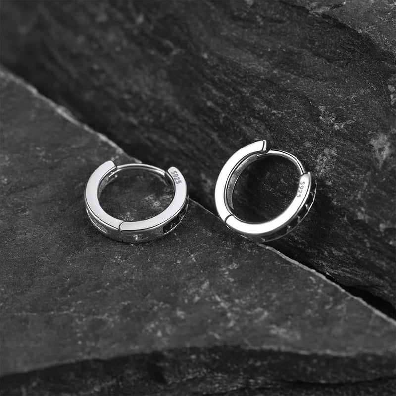 Sterling Silver Black Onyx Huggie Hoop Earrings for