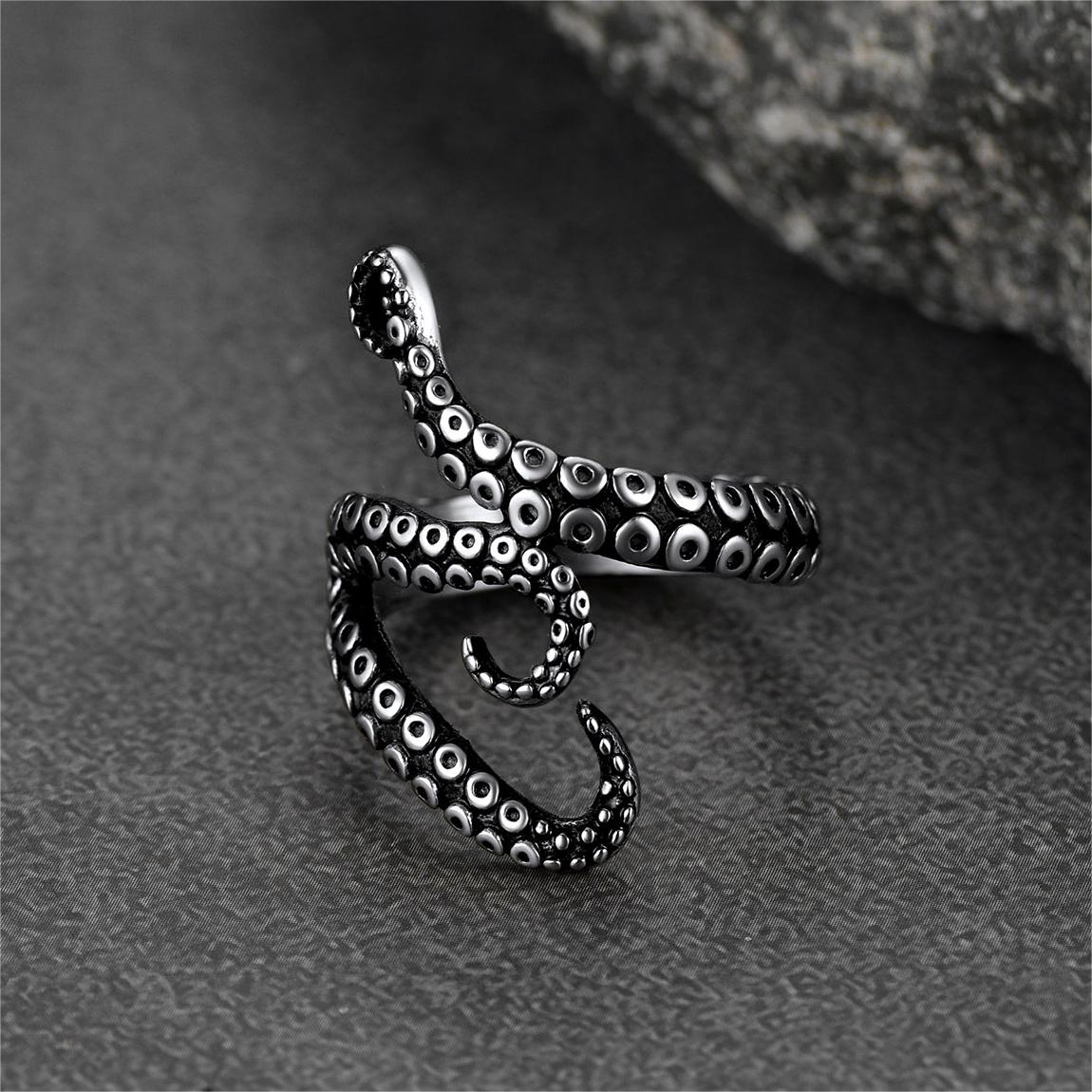 Biker Punk Three Octopus Tentacle Ring for