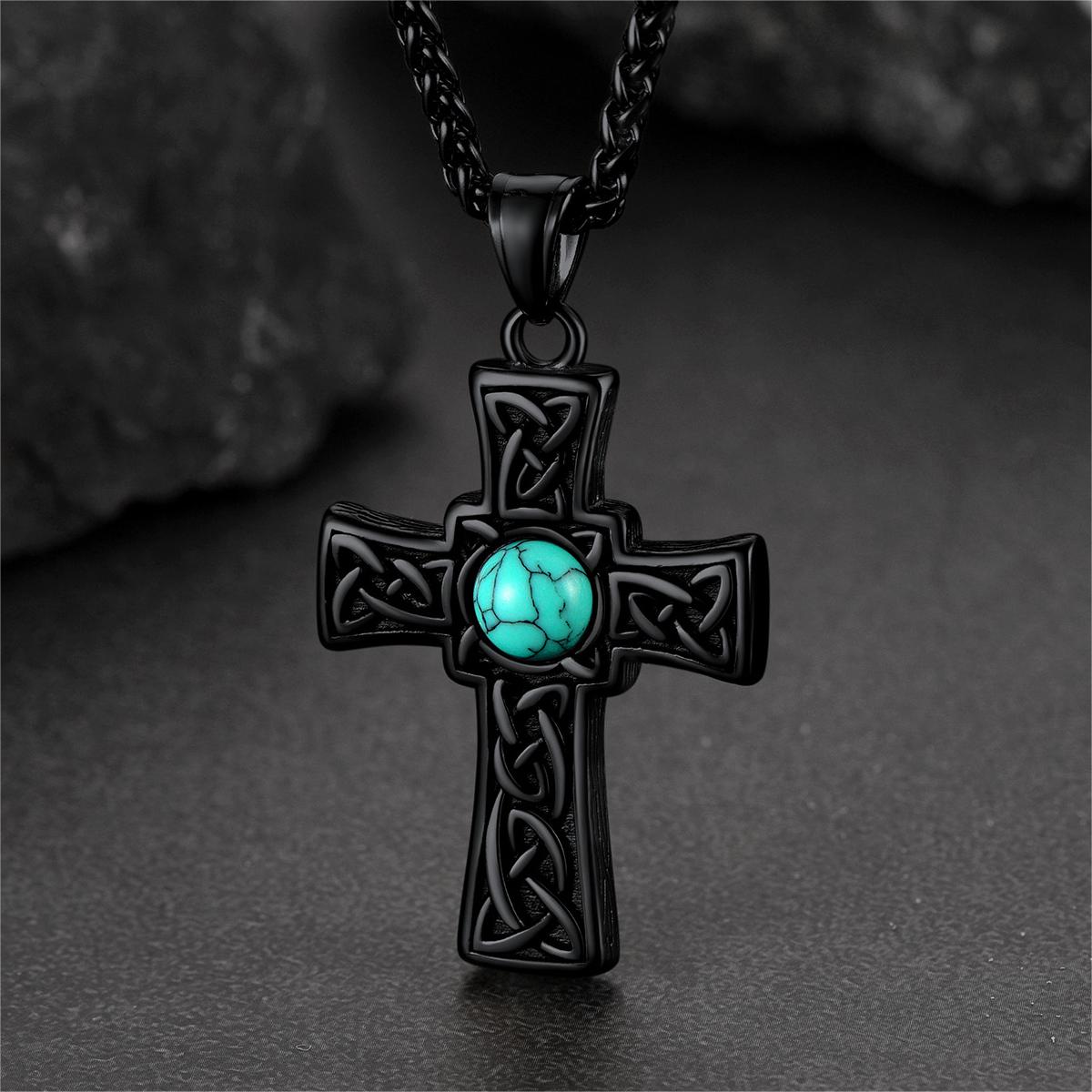 Turquoise Celtic Cross Pendant Necklace for
