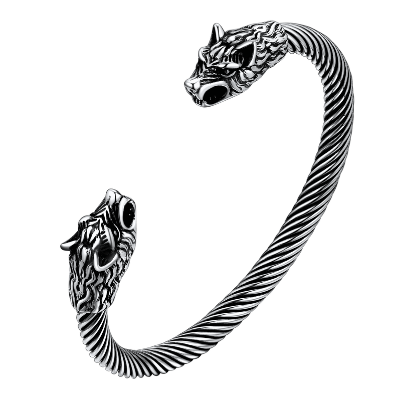 Viking Wolf Head Arm Ring Cuff Bracelet for