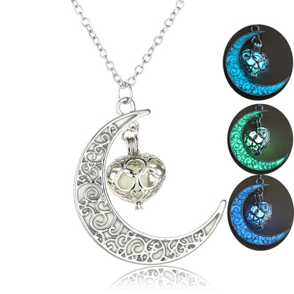 Luminous Crescent Moon and Dragon Necklace
