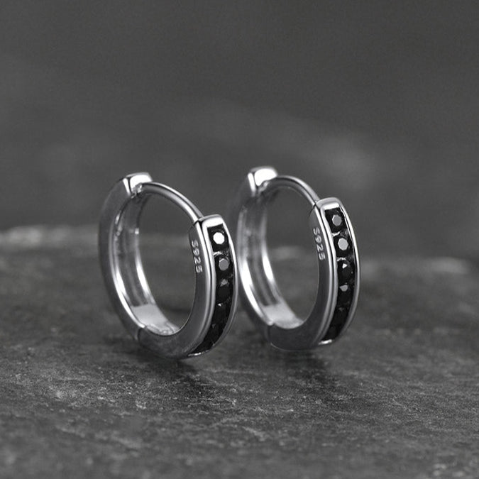 Flash Sterling Silver Black Onyx Huggie Hoop Earrings for