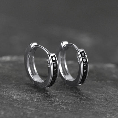 Flash Sterling Silver Black Onyx Huggie Hoop Earrings for