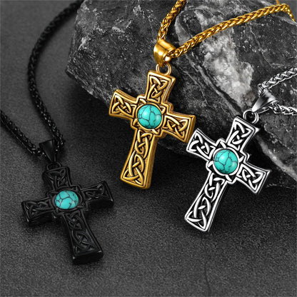 Turquoise Celtic Cross Pendant Necklace for