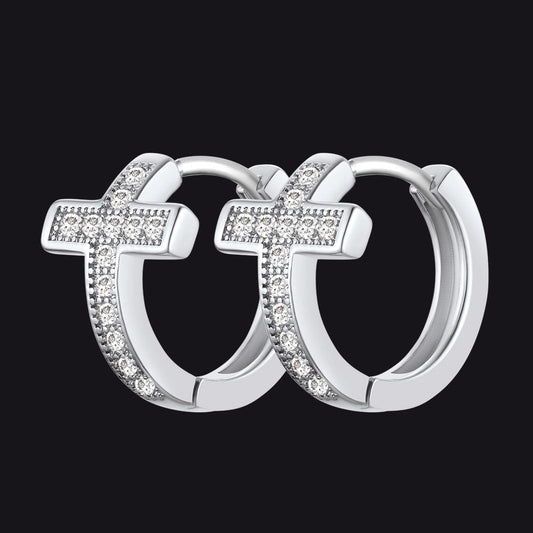 Cubic Zirconia Cross Hoop Earrings for
