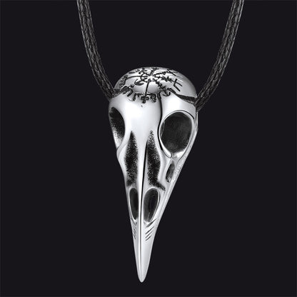 Raven Skull Necklace With Viking Compass for