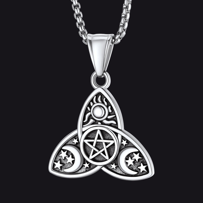 Triple Moon Goddess Pentagram Necklace for