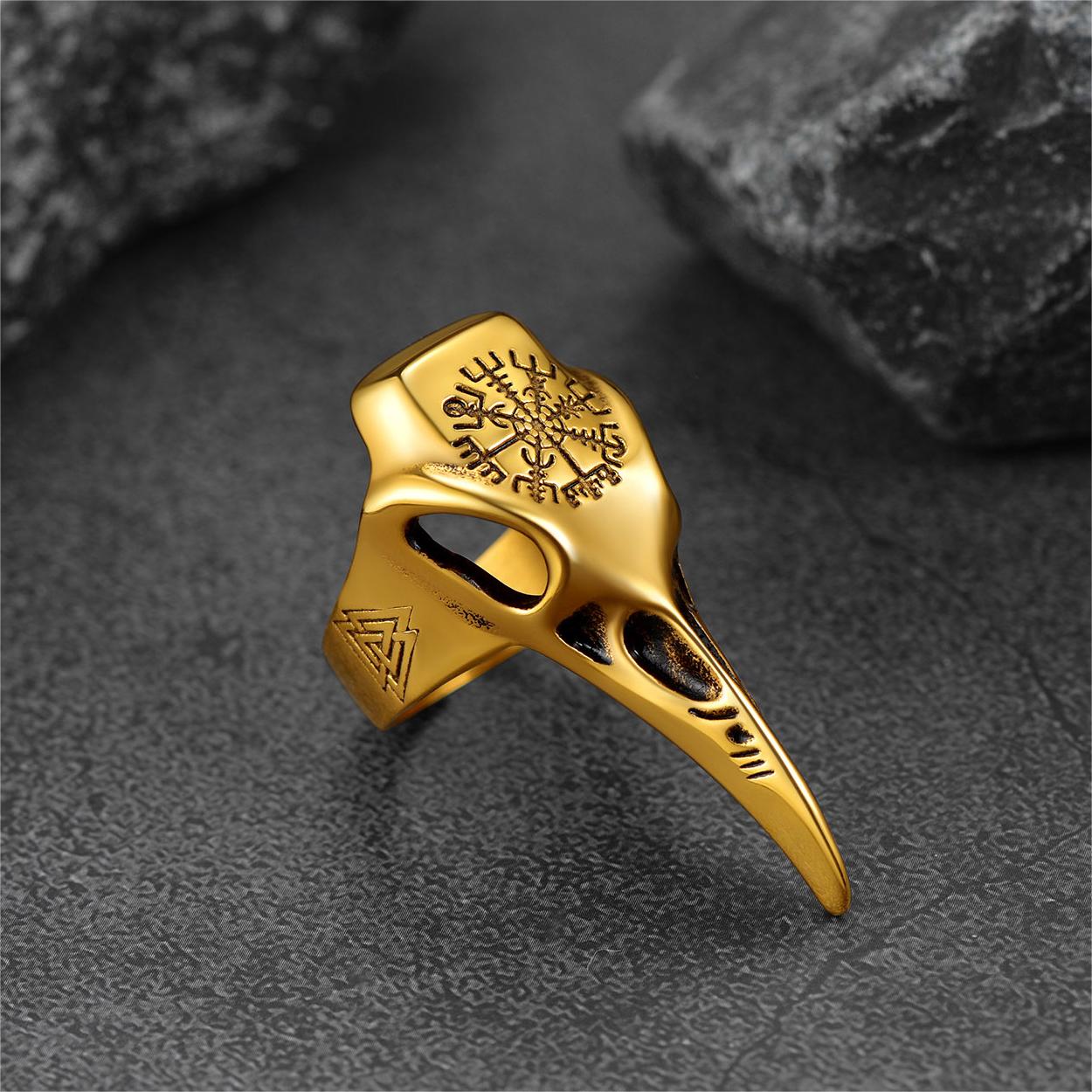 Raven Skull Ring With Viking Compass for