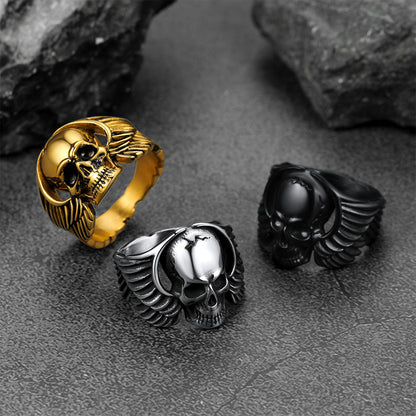 Biker Wings Skull Stainless Steel Ring for