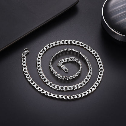 5mm Flat Curb Cuban Chain Link Necklace for