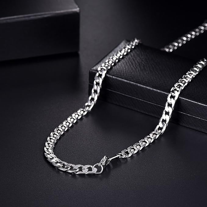 5mm Flat Curb Cuban Chain Link Necklace for