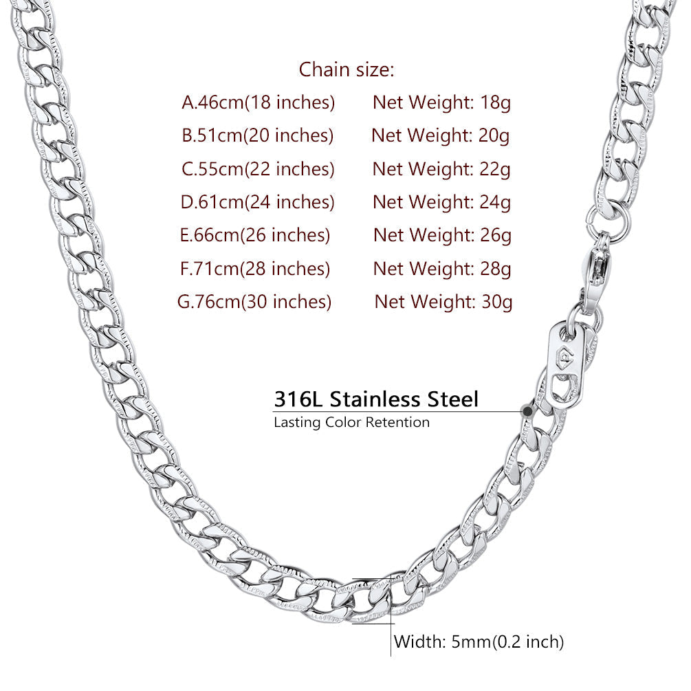 5mm Flat Curb Cuban Chain Link Necklace for