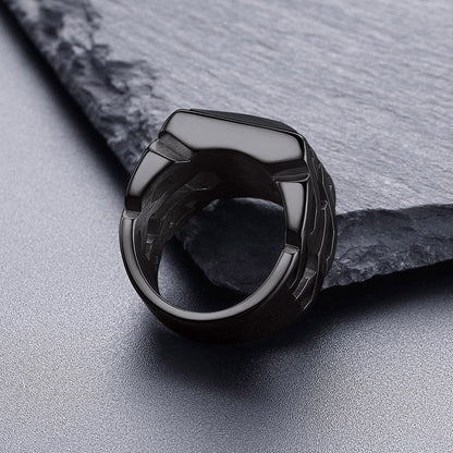 Celtic Black Onyx Signet Ring in Stainless Steel for