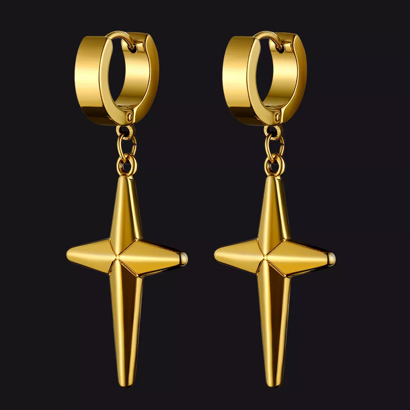 Flash Star Cross Dangle Hoop Earrings for