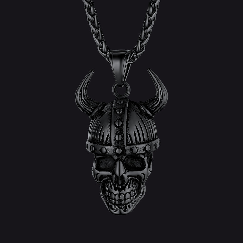 Viking Helmet Skull Pendant Necklace for
