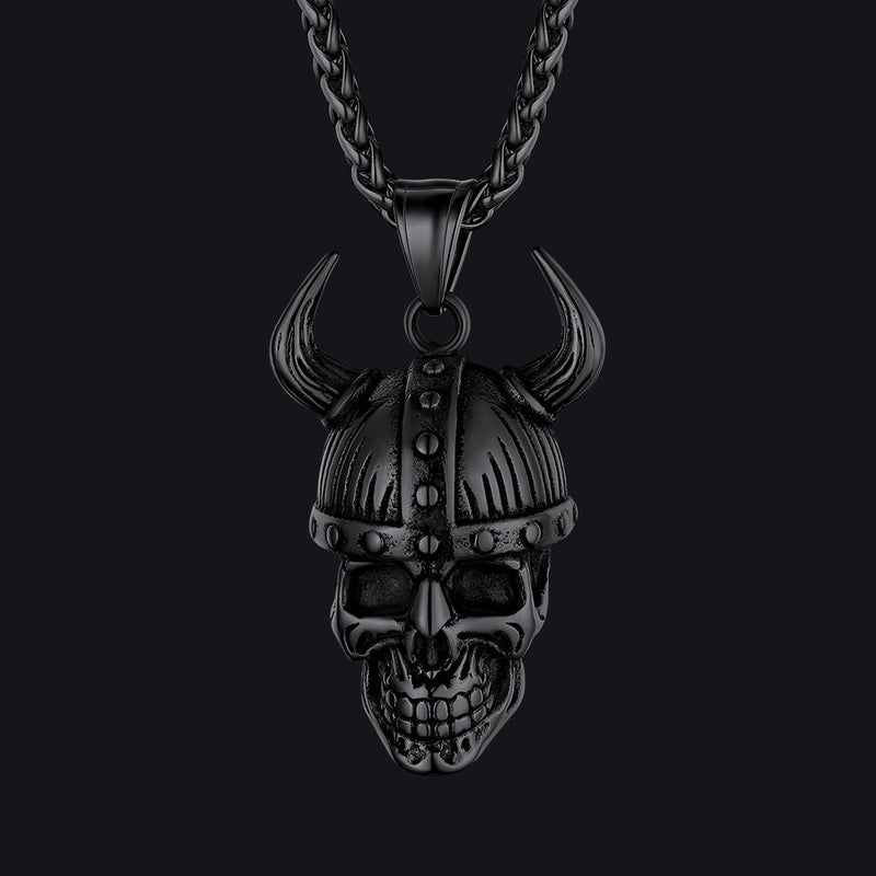 Viking Helmet Skull Pendant Necklace for