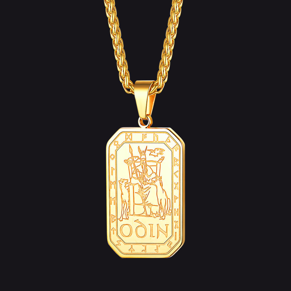 Viking Rune Odin Dog Tag Pendant Necklace for