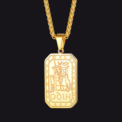 Viking Rune Odin Dog Tag Pendant Necklace for