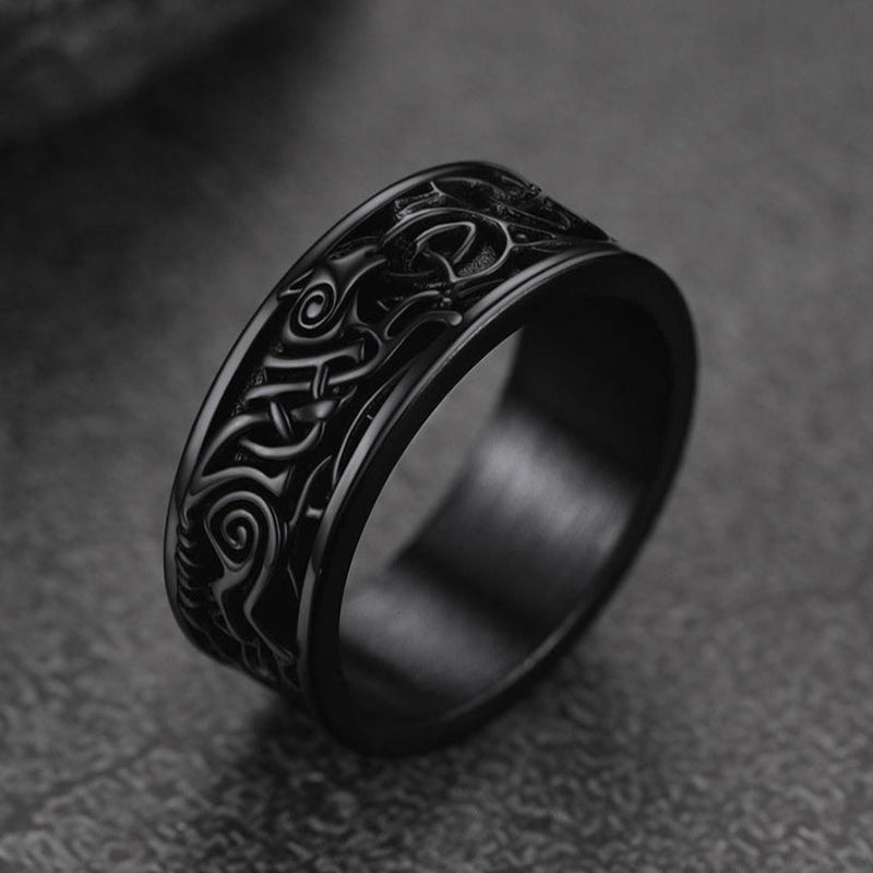 Norse Viking Celtic Wolf Ring Band for