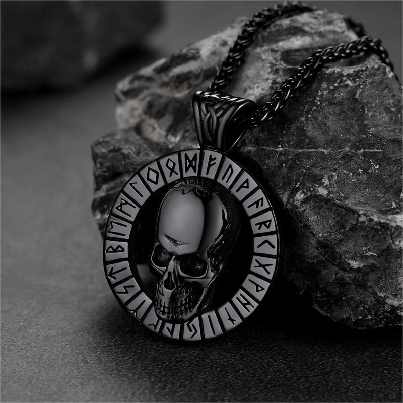 Flash Viking Runes Skull Necklace for