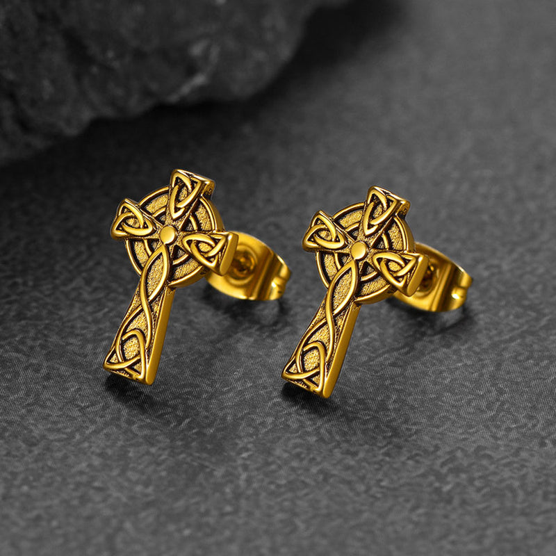 Irish Celtic Knot Cross Stud Earrings for