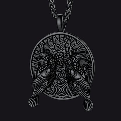 Viking Huginn and Muninn Ravens Coin Necklace for
