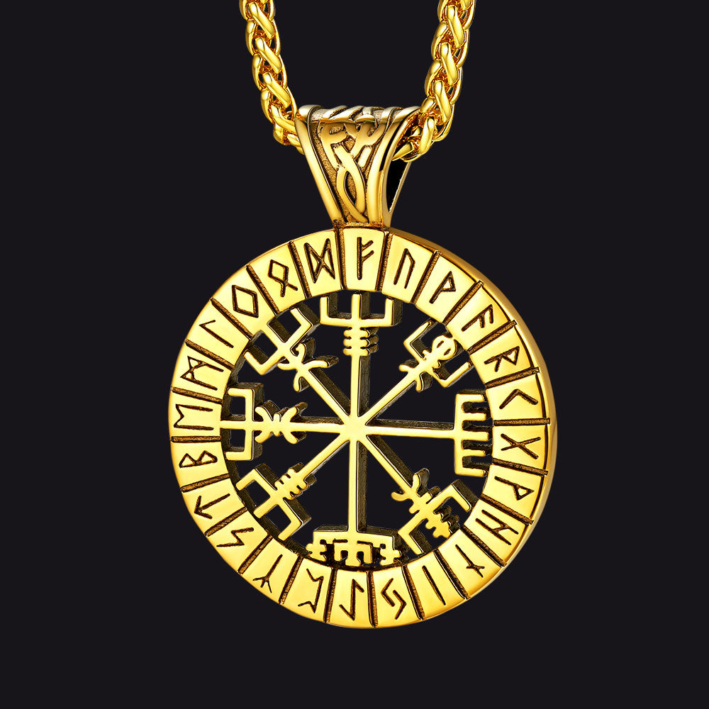 Viking Runes Vegvisir Compass Necklace Pendant for