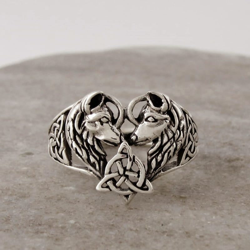 Celtic Trinity Knot Love Wolves Ring