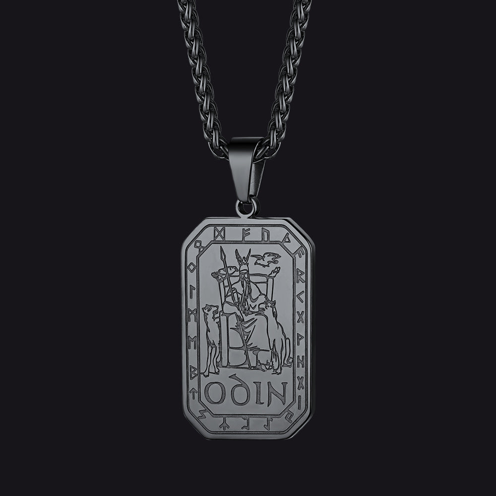 Viking Rune Odin Dog Tag Pendant Necklace for