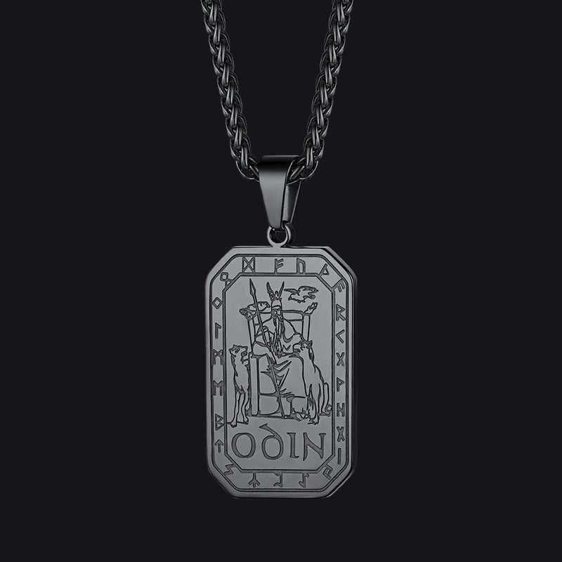 Viking Rune Odin Dog Tag Pendant Necklace for