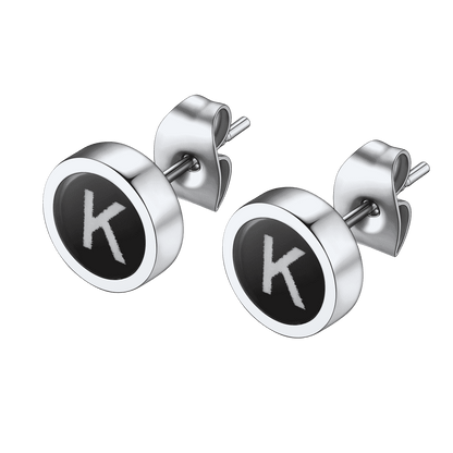 Personalized Black Enamel Initial Letter Stud Earrings for