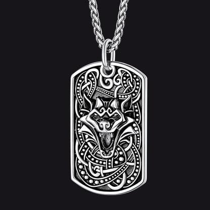 Engraved Viking Celtic Wolf Dog Tag Necklace for