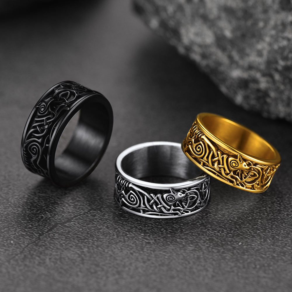 Norse Viking Celtic Wolf Ring Band for