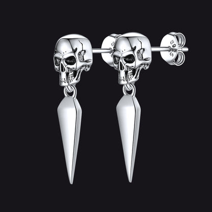 Sterling Silver Gothic Skull Dangle Stud Earrings for