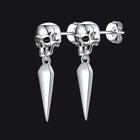 Sterling Silver Gothic Skull Dangle Stud Earrings for