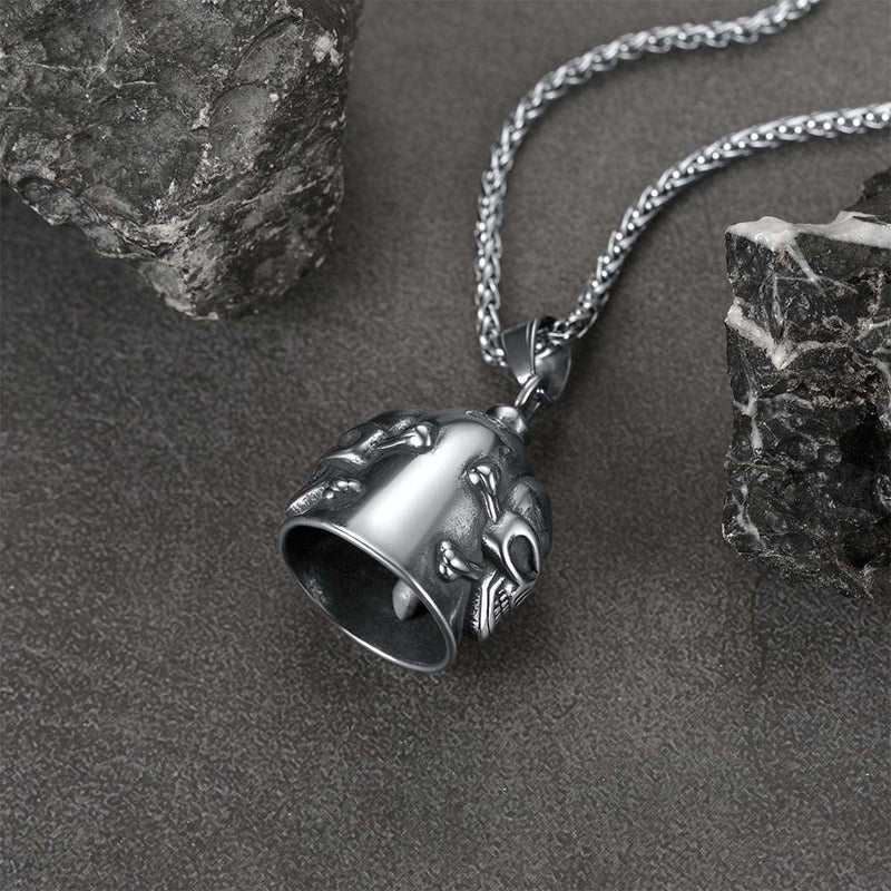Biker Skull Bell Pendant Necklace Gift for Motorcycle