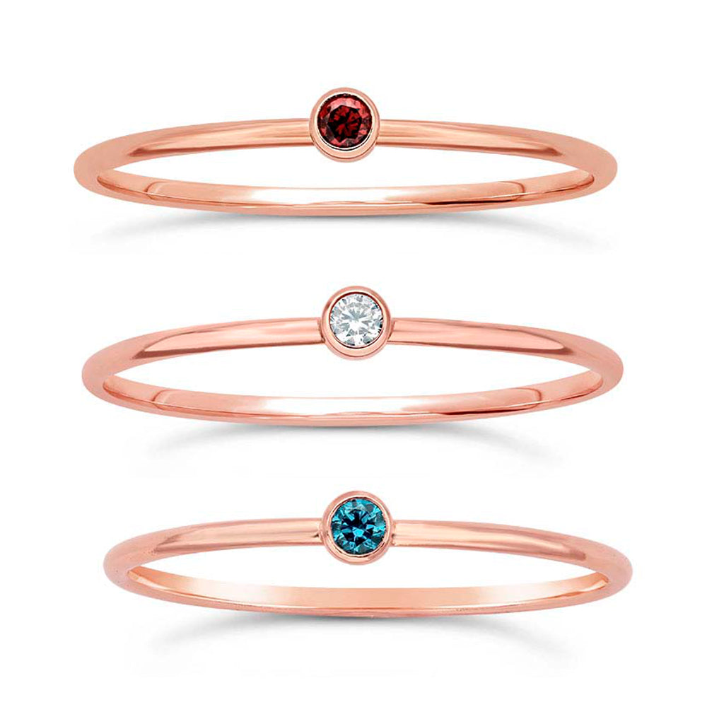 14/20 Rose Gold-filled Petite Stackable Rings Red White & Blue Cz Gemstones, Set of 3